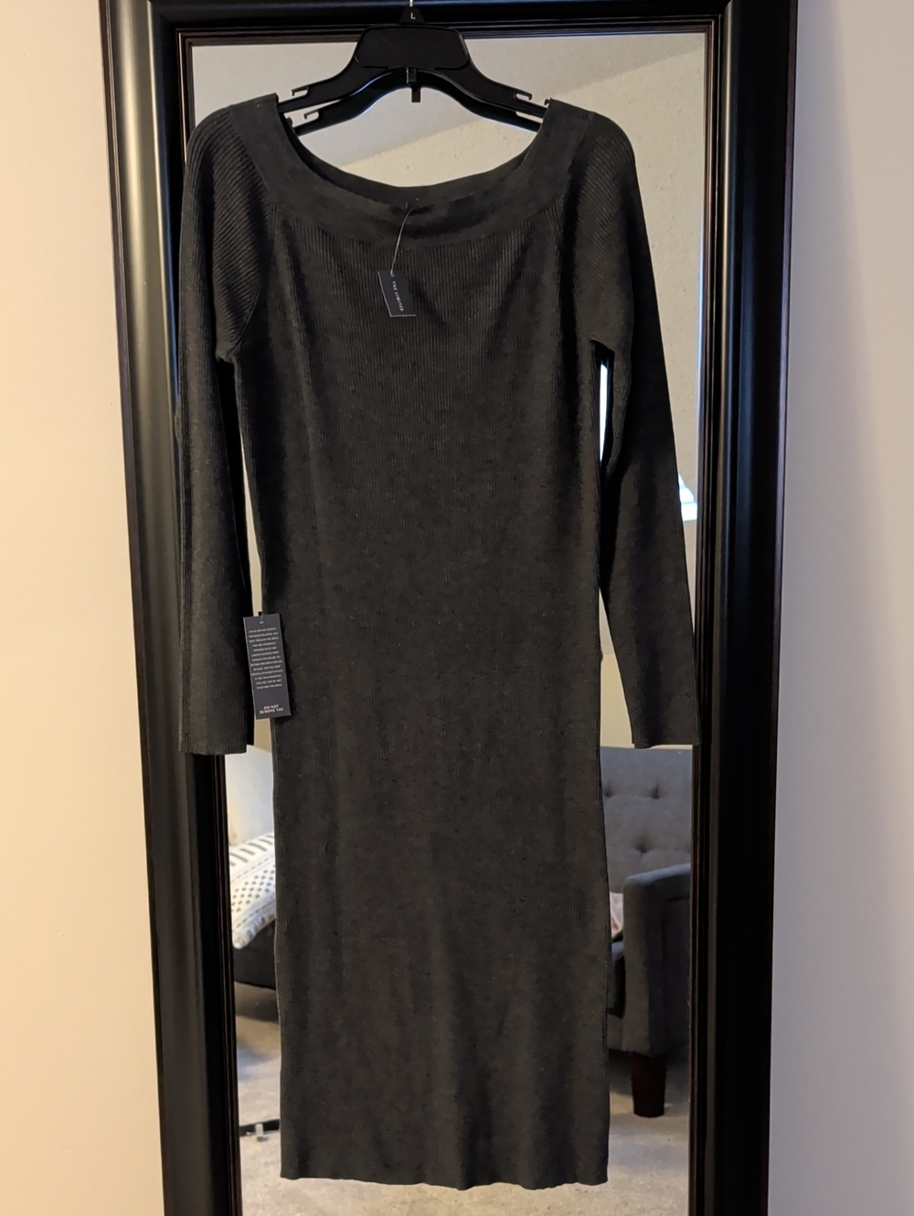 The Limited Charcoal Gray Ribbed Long-Sleeve  Bodycon Midi Dress